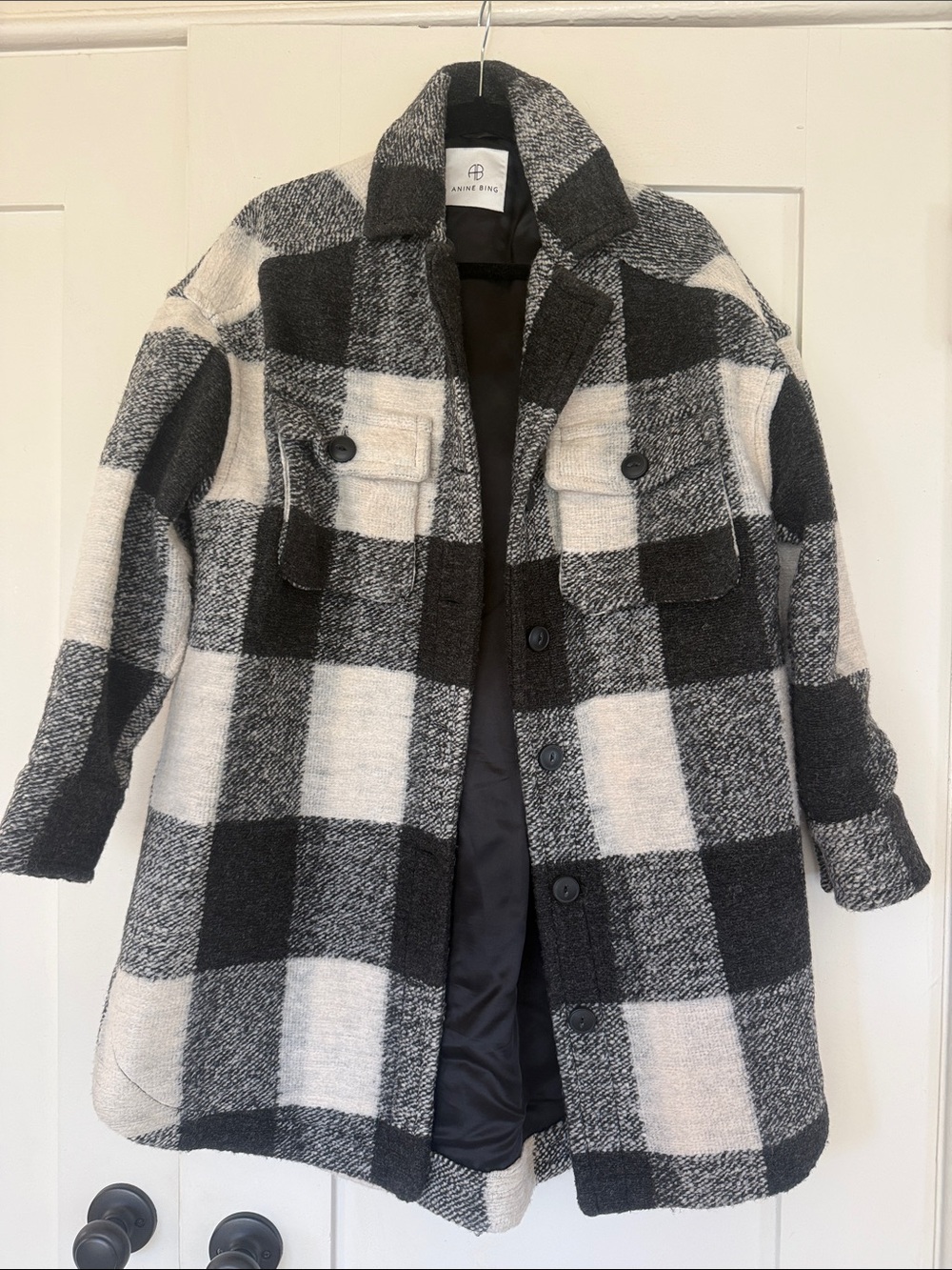 ANINE BING - NEVER WORN Black & White Plaid Wool-Blend Coat/Jacket